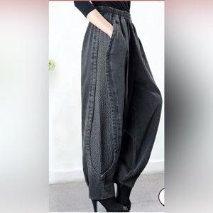 Grey denim patchwork harem pants